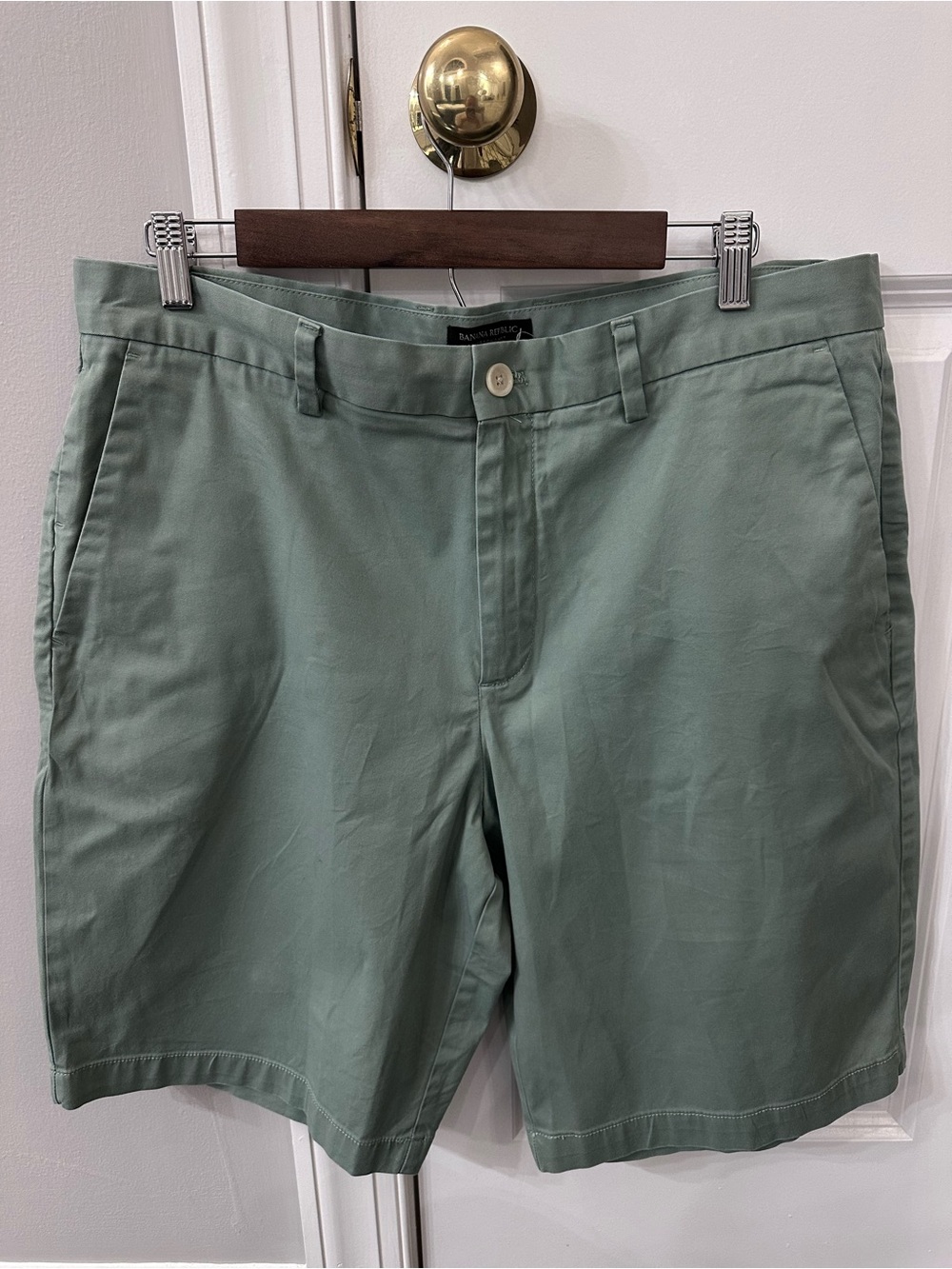 Banana Republic Men's Sage Green Flat-Front Shorts Size 36